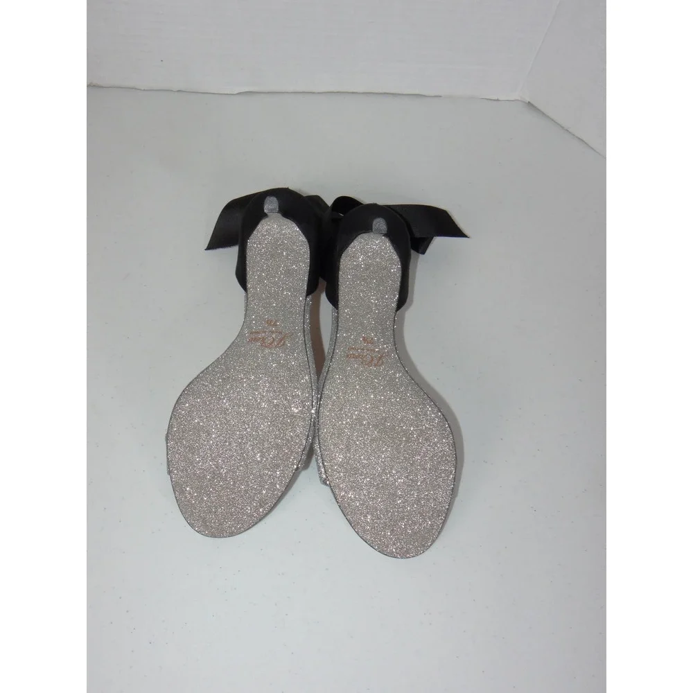 J.Crew Pita Silver Glitter Black Satin Bow Stiletto Heel Sandals K2926 Size 7.5